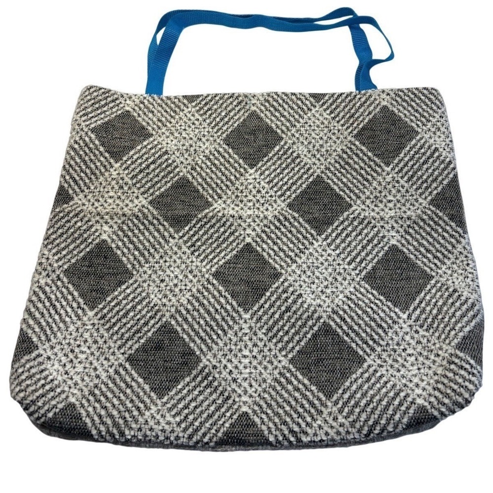 Handmade Geometric Tapestry Tote Bag Grey Blue Eagle Lined Reversible Vintage